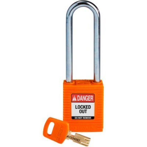 Brady Brady® NYL-ORG-76ST-KD Brady SafeKey Lockout Padlock Nylon 3" Steel Shackle Keyed Different NYL-ORG-76ST-KD